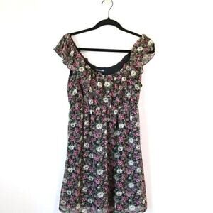 Women's Juniors Black Floral Print Dress Medium